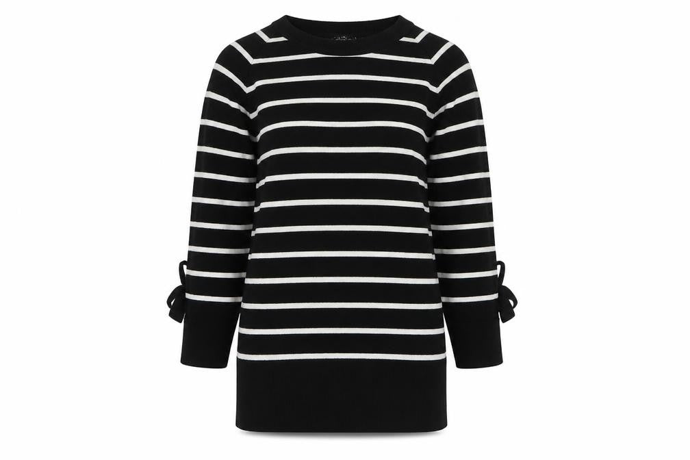 F&F Womens Black Round Neck Striped Viscose Pullover Jumper Size 6