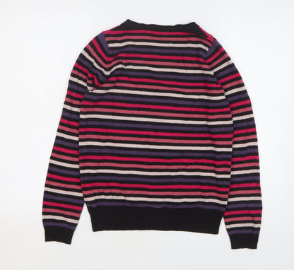 Preloved Marks and Spencer Womens Multicoloured V-Neck Striped Acrylic Pullover Jumper Size 10 - Back