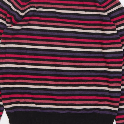 Preloved Marks and Spencer Womens Multicoloured V-Neck Striped Acrylic Pullover Jumper Size 10 - Label
