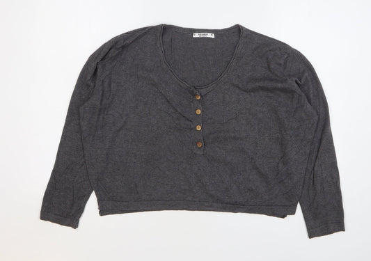 Pull&Bear Womens Grey Acrylic Cropped T-Shirt Size S Round Neck