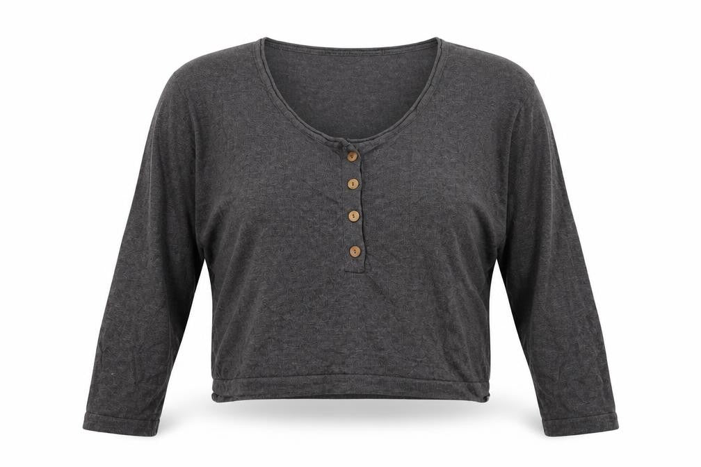 Pull&Bear Womens Grey Acrylic Cropped T-Shirt Size S Round Neck