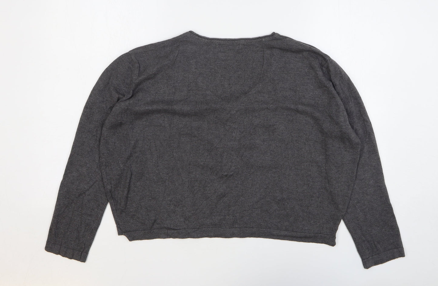 Pull&Bear Womens Grey Acrylic Cropped T-Shirt Size S Round Neck