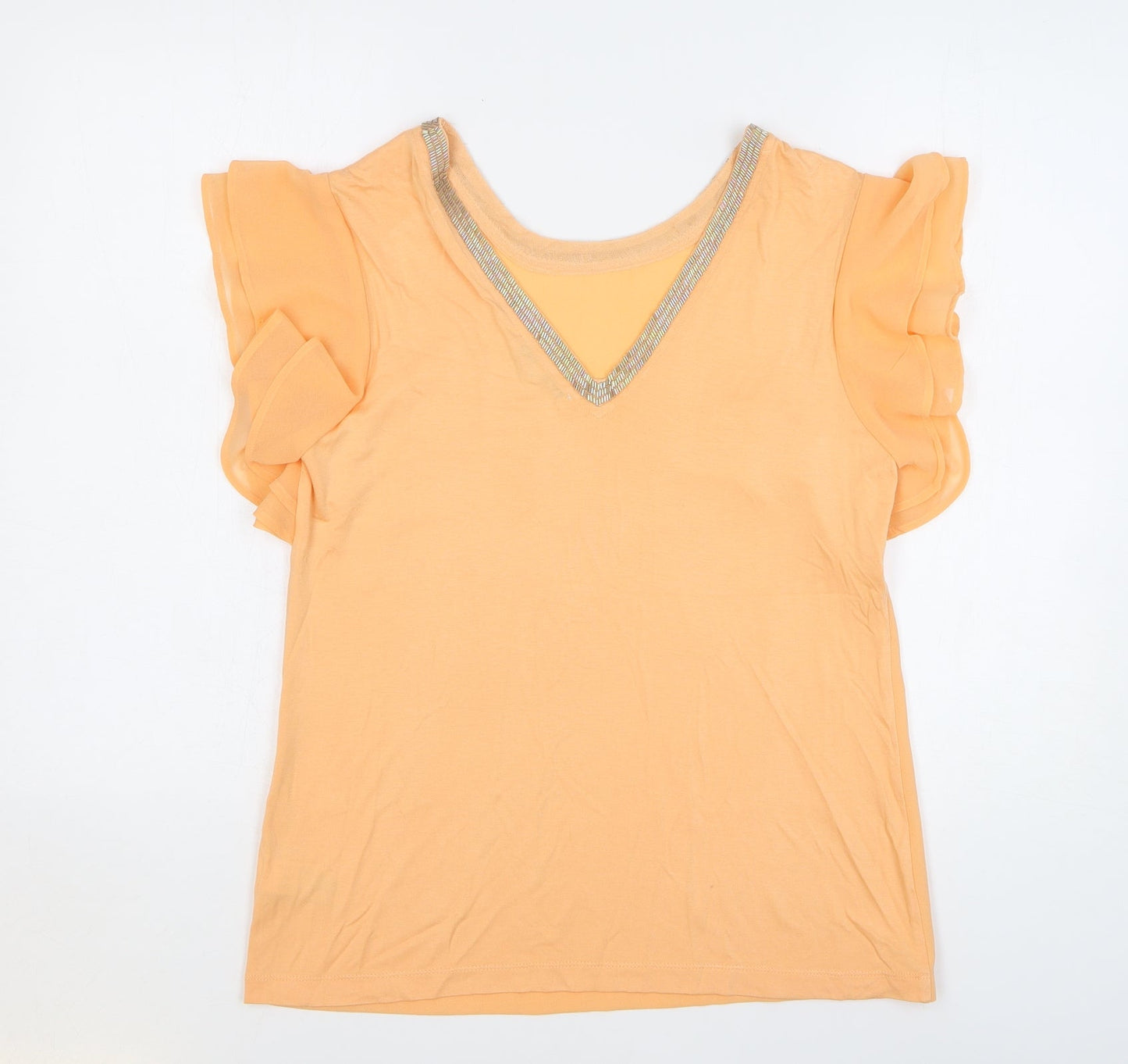 NEXT Womens Orange Polyester Basic T-Shirt Size 8 Collared