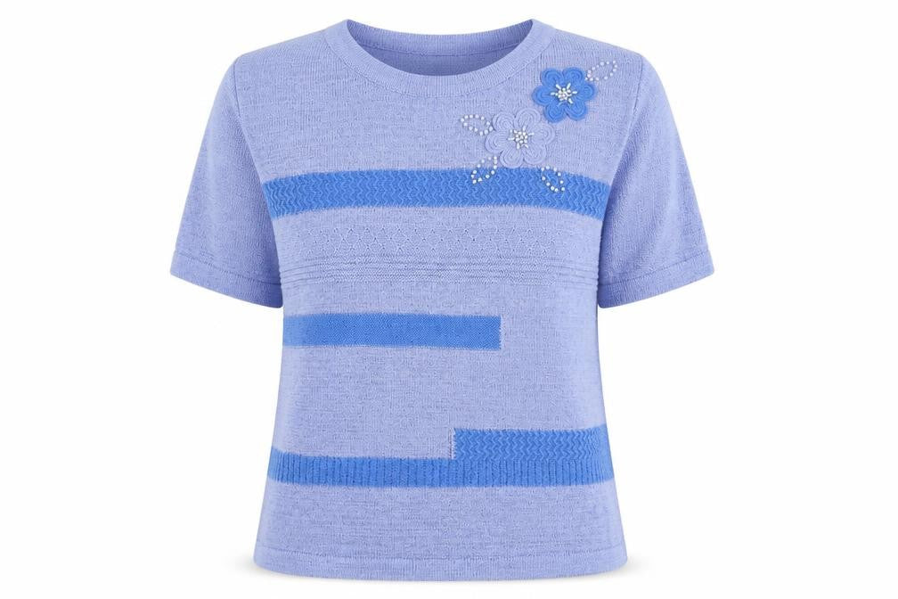 Reflect Womens Blue Round Neck Striped Acrylic Pullover Jumper Size S - Flower