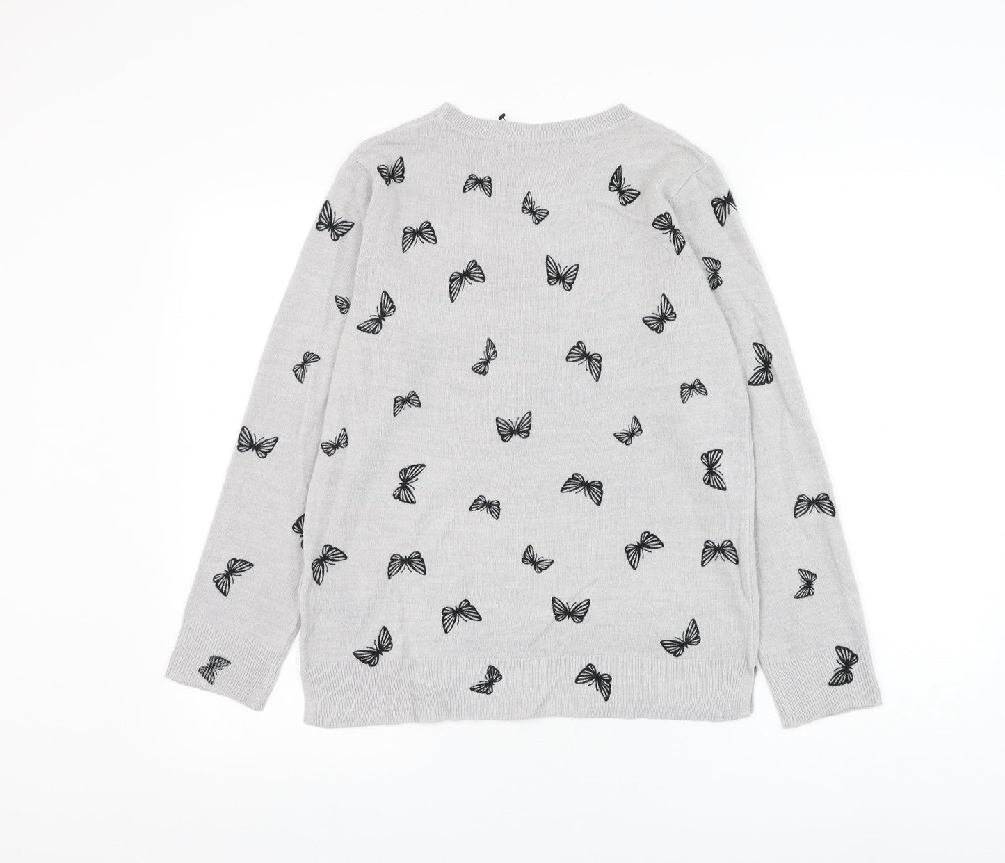 Marks and Spencer Womens Grey Round Neck Geometric Acrylic Pullover Jumper Size 12 - Butterfly
