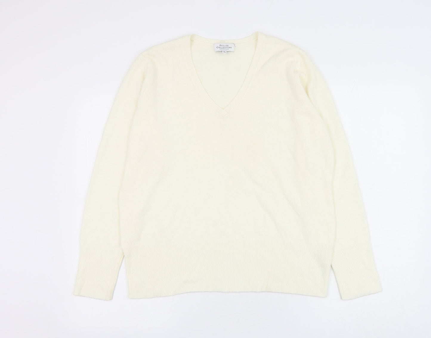 Debenhams Womens White V-Neck Acrylic Pullover Jumper Size 12