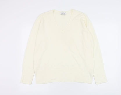 Debenhams Womens White V-Neck Acrylic Pullover Jumper Size 12