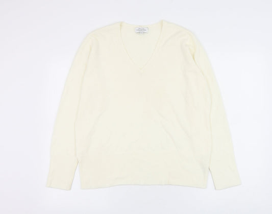 Debenhams Womens White V-Neck Acrylic Pullover Jumper Size 12