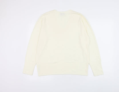 Debenhams Womens White V-Neck Acrylic Pullover Jumper Size 12