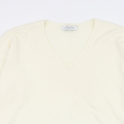 Debenhams Womens White V-Neck Acrylic Pullover Jumper Size 12