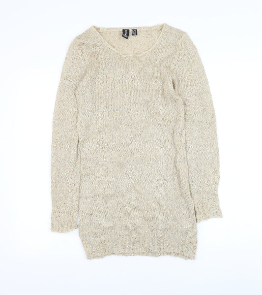 Izabel London Womens Gold Round Neck Acrylic Pullover Jumper Size 8