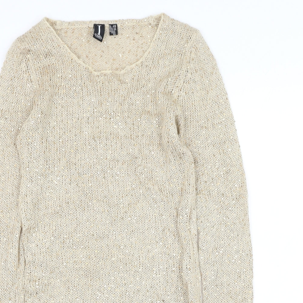 Izabel London Womens Gold Round Neck Acrylic Pullover Jumper Size 8