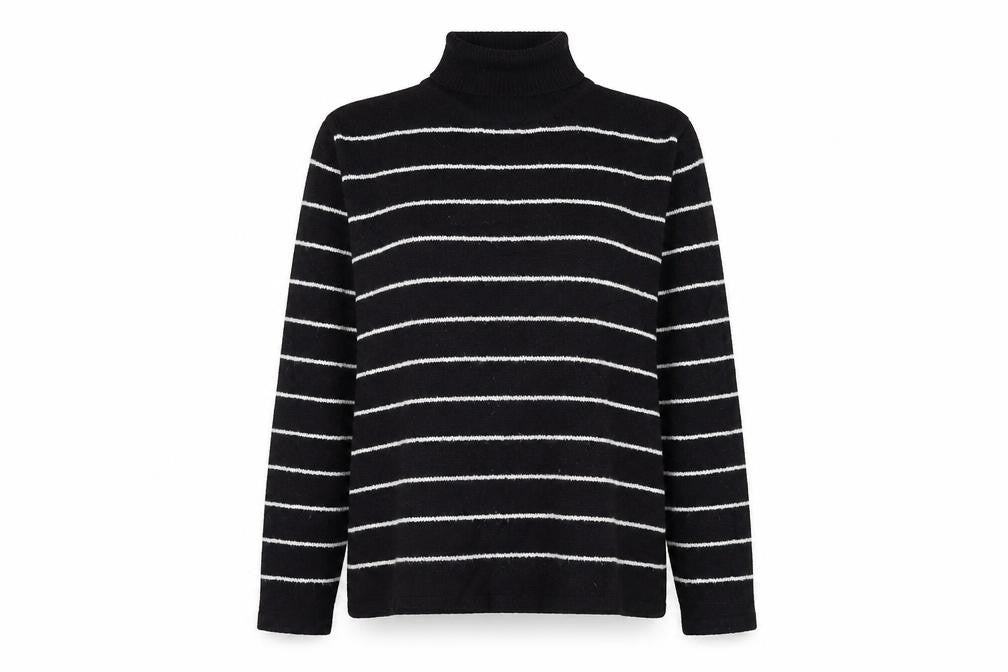 Alibi Womens Black Roll Neck Striped Acrylic Pullover Jumper Size L