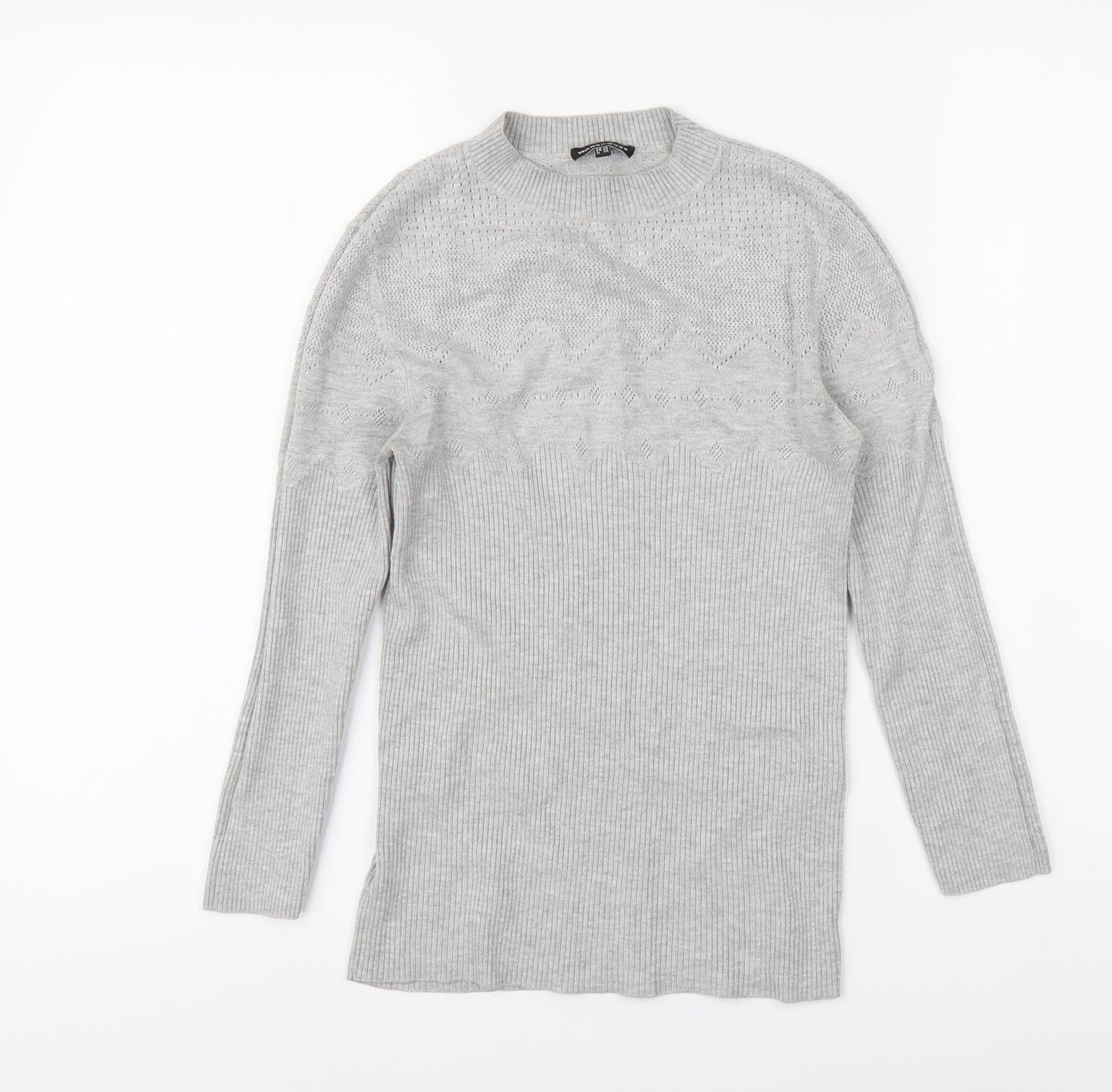 Warehouse Womens Grey High Neck Viscose Pullover Jumper Size 10