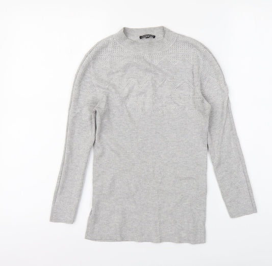 Warehouse Womens Grey High Neck Viscose Pullover Jumper Size 10