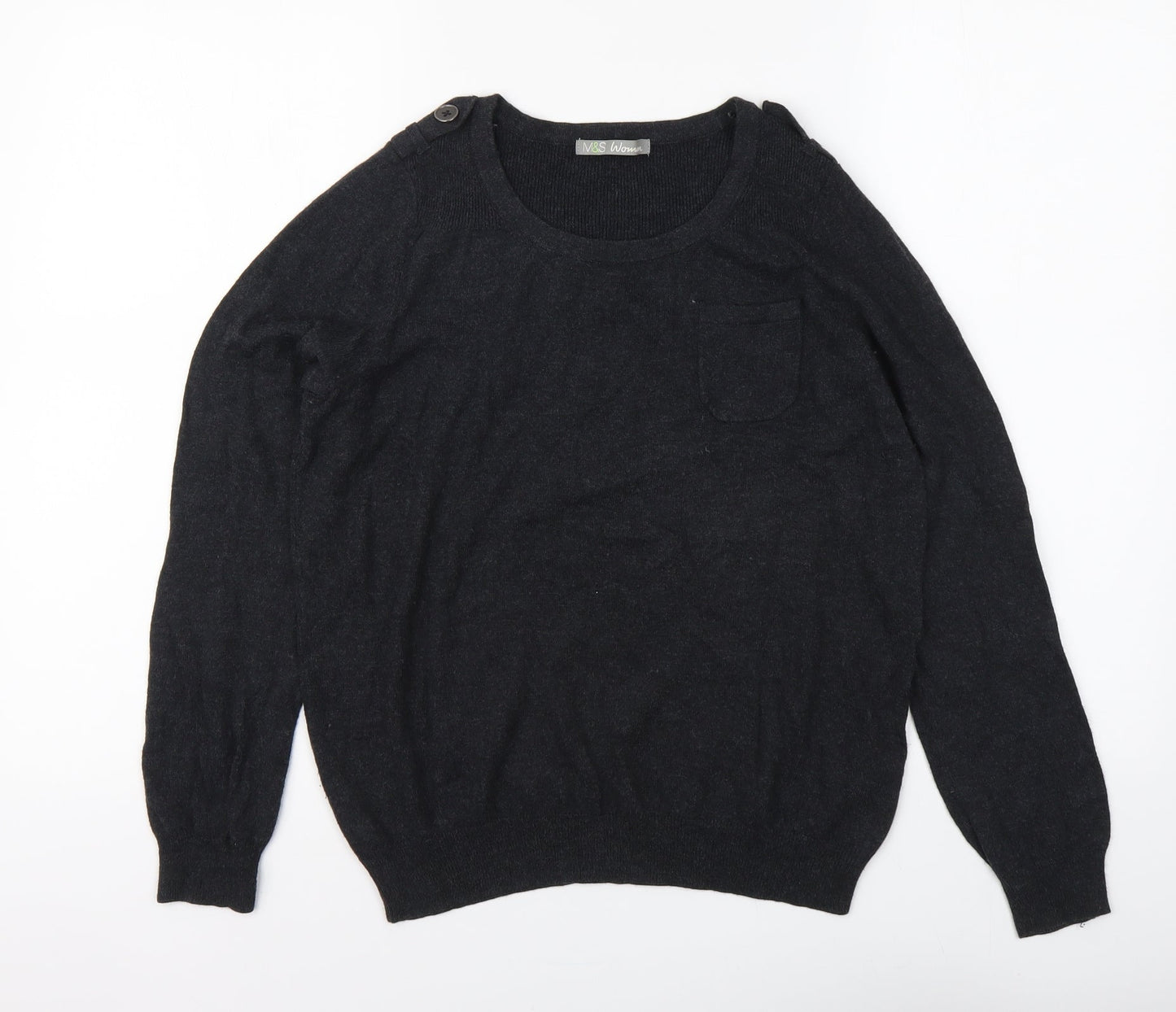 Marks and Spencer Womens Grey Round Neck Viscose Pullover Jumper Size 14