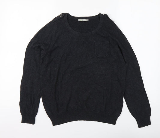Marks and Spencer Womens Grey Round Neck Viscose Pullover Jumper Size 14