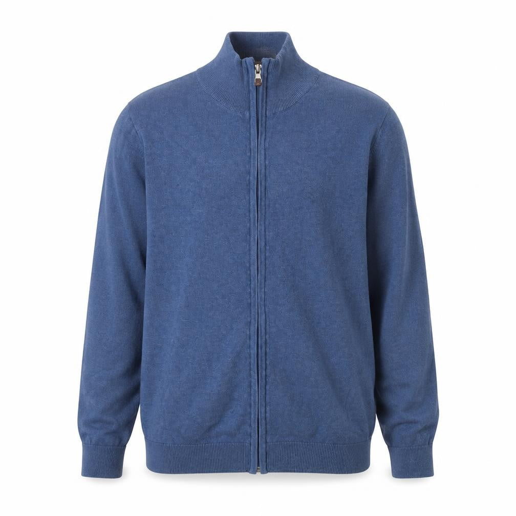 Tom Taylor Mens Blue High Neck Cotton Full Zip Jumper Size M
