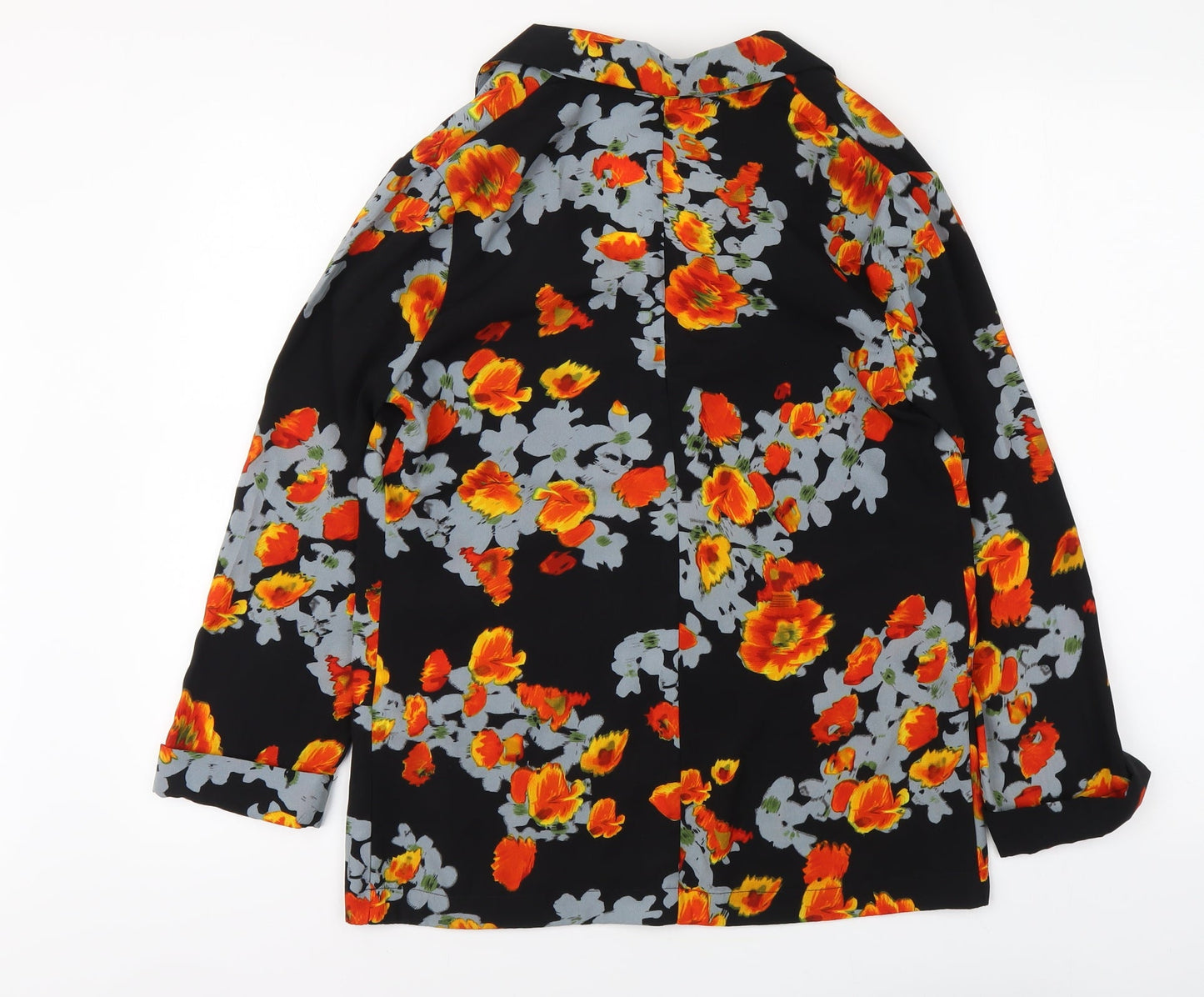 Atmosphere Womens Black Floral Polyester Basic Blouse Size 10 V-Neck