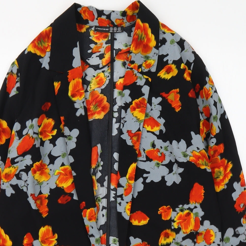 Atmosphere Womens Black Floral Polyester Basic Blouse Size 10 V-Neck
