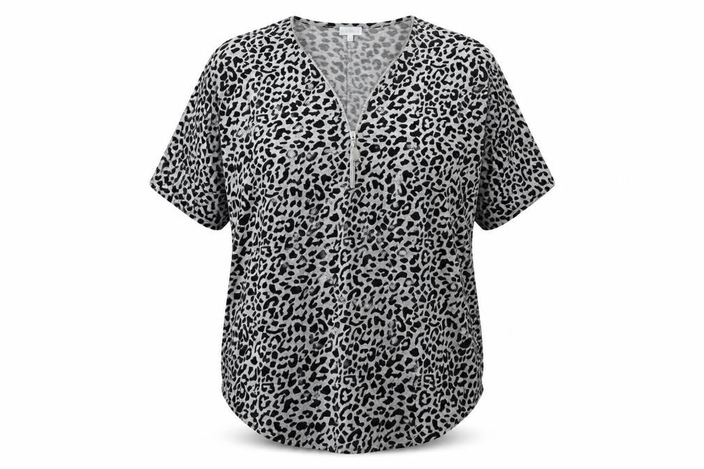Blue Vanilla Womens Grey V-Neck Animal Print Acrylic Henley Jumper Size M