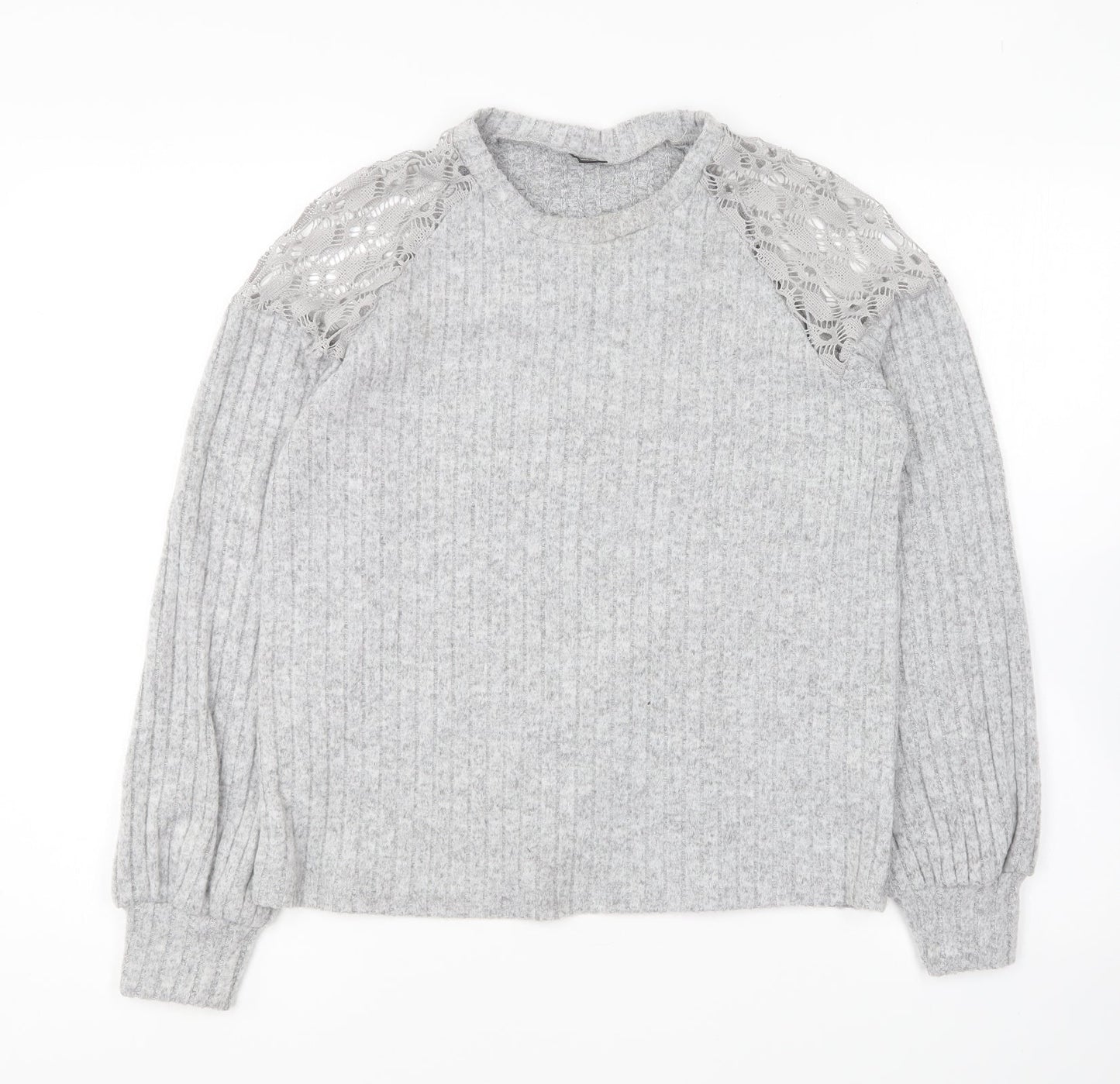 SheIn Womens Grey Round Neck Polyester Pullover Jumper Size S - Lace Shoulder