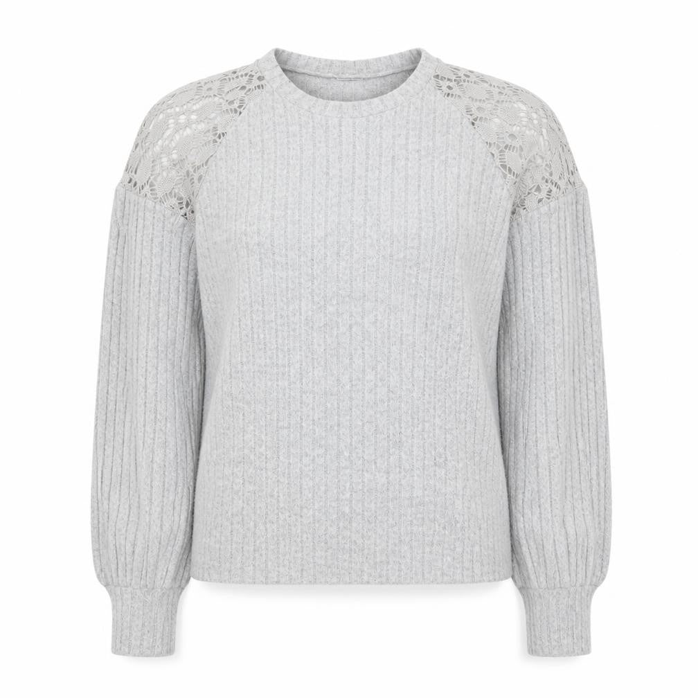 SheIn Womens Grey Round Neck Polyester Pullover Jumper Size S - Lace Shoulder