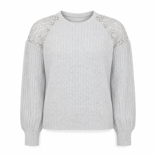 SHEIN Womens Grey Round Neck Polyester Pullover Jumper Size S - Lace Shoulder