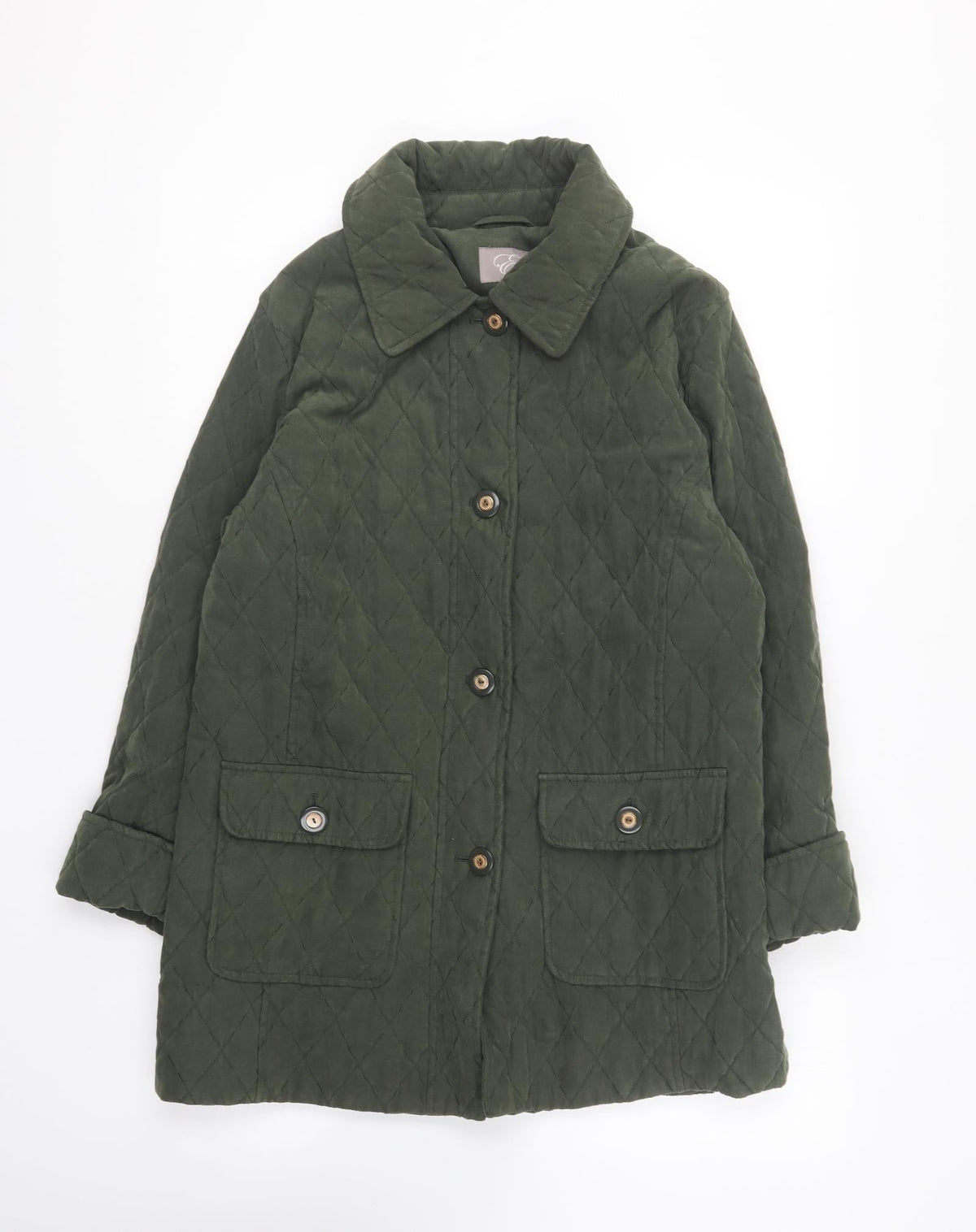 Preworn Womens Green Quilted Coat Size 10 Button