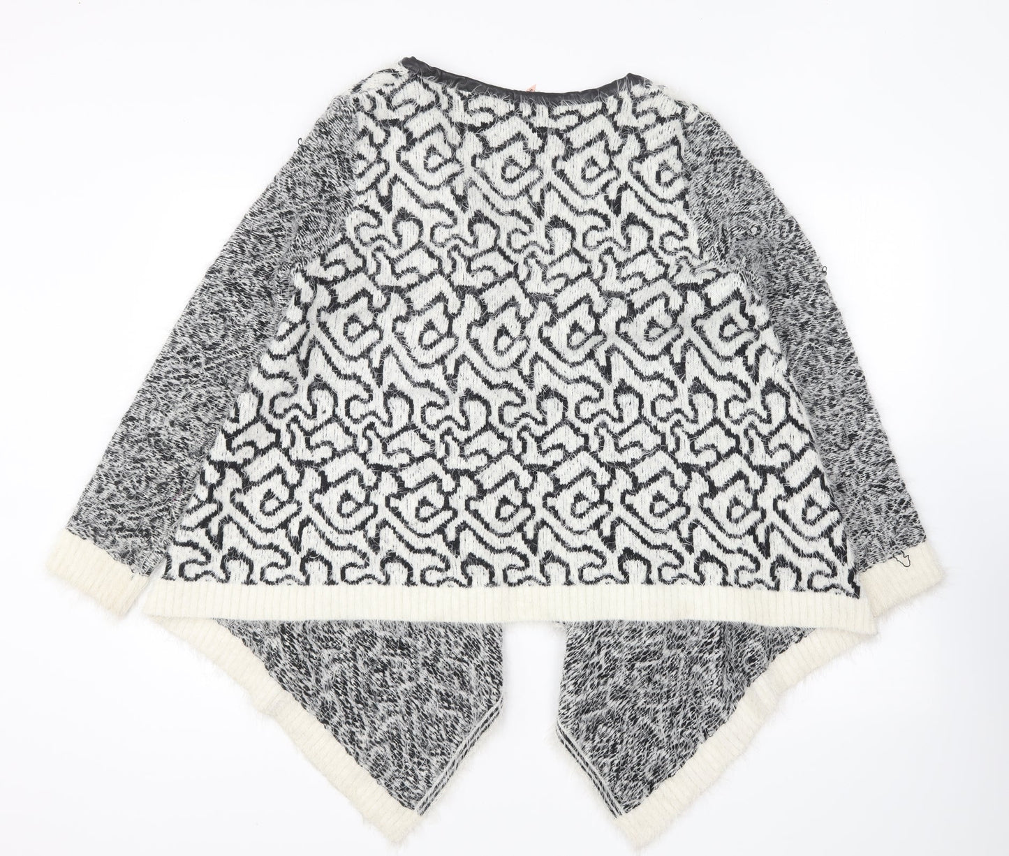 Sweewe Womens Black V-Neck Geometric Polyester Cape Jumper Size M