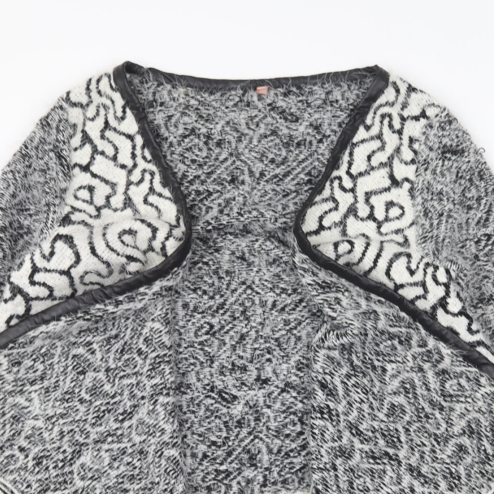 Sweewe Womens Black V-Neck Geometric Polyester Cape Jumper Size M