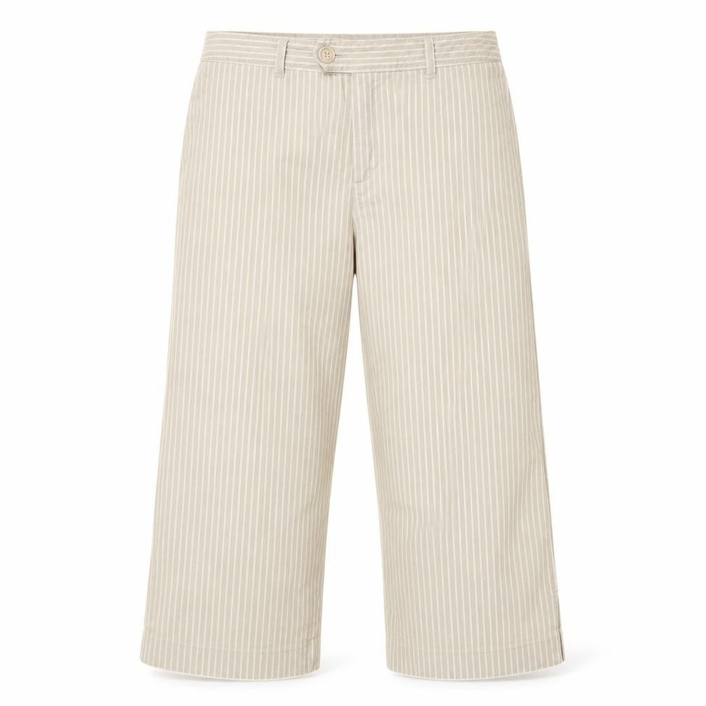 Rockmano Womens Beige Striped Cotton Cropped Trousers Size 12 L20 in Regular Zip