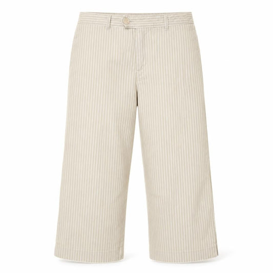 Rockmano Womens Beige Striped Cotton Cropped Trousers Size 12 L20 in Regular Zip