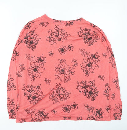 Marks & Spencer Womens Pink V-Neck Floral Acrylic Pullover Jumper Size S