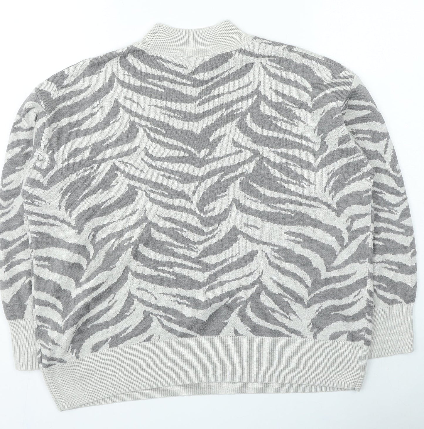 Principles Womens Grey High Neck Animal Print Acrylic Pullover Jumper Size 12 - Zebra Print