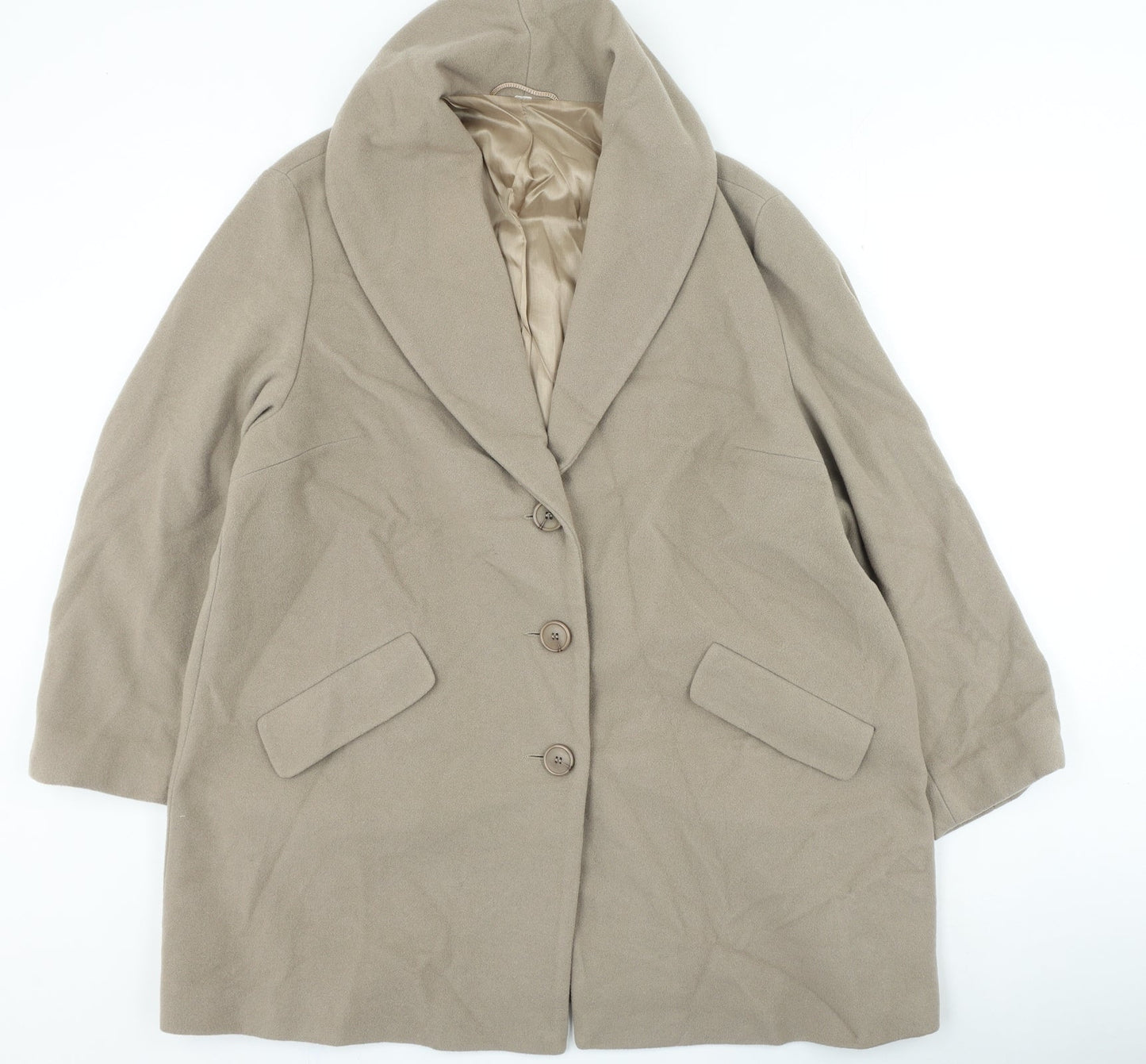 Preworn Womens Beige Overcoat Coat Size L Button