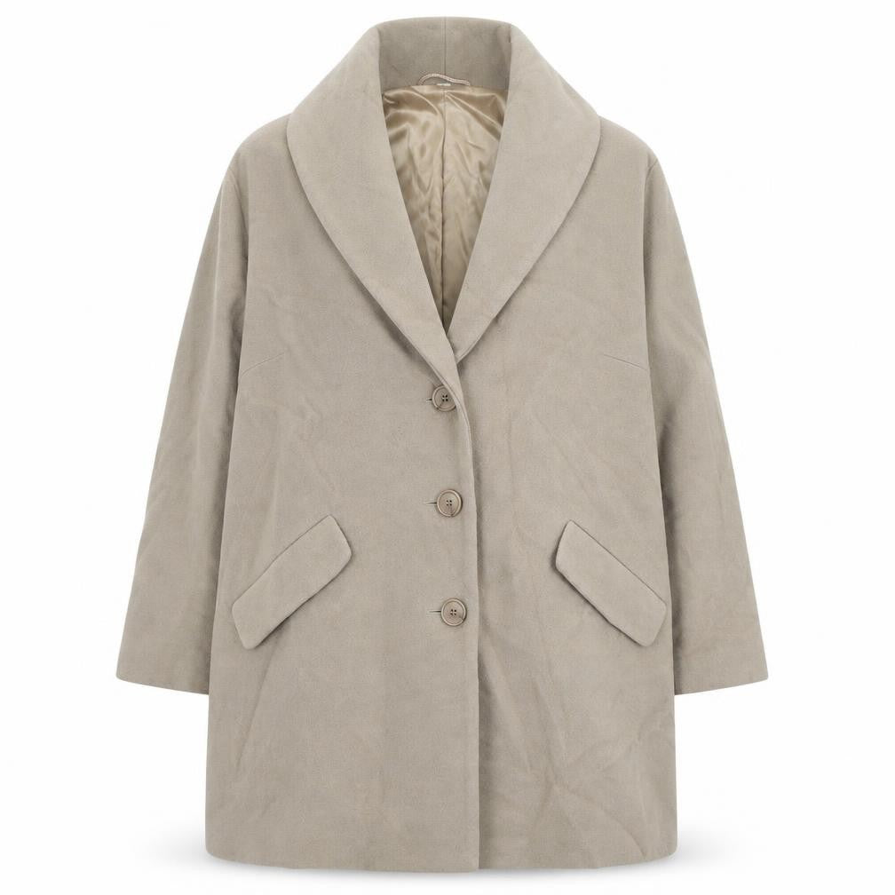 Preworn Womens Beige Overcoat Coat Size L Button