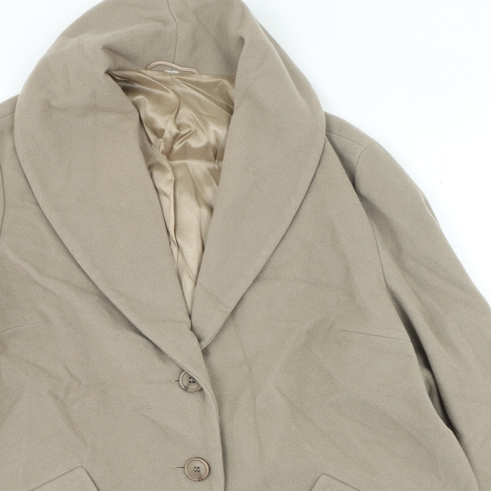 Preworn Womens Beige Overcoat Coat Size L Button