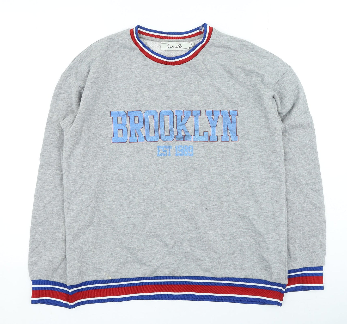 cervello Womens Grey Cotton Pullover Sweatshirt Size 12 Pullover - Brooklyn