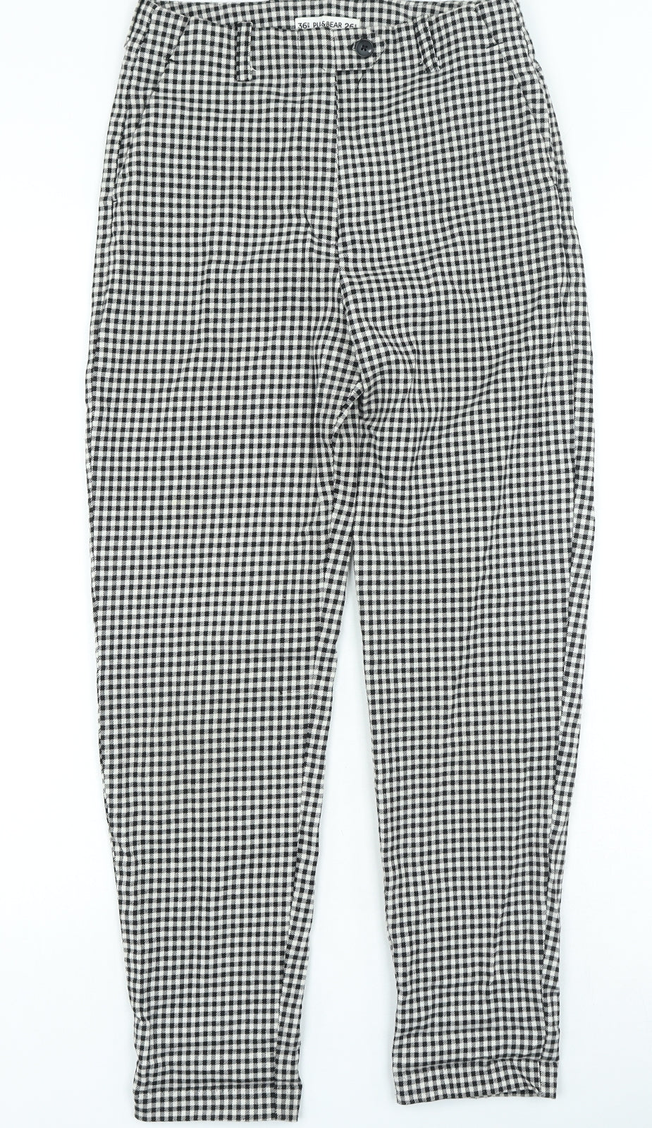Pull&Bear Womens White Plaid Polyester Trousers Size 26 in L25 in Regular Zip