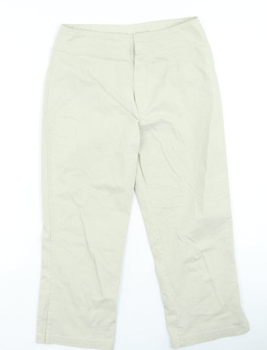 Marks and Spencer Womens Beige Cotton Trousers Size 12 L25 in Regular Zip