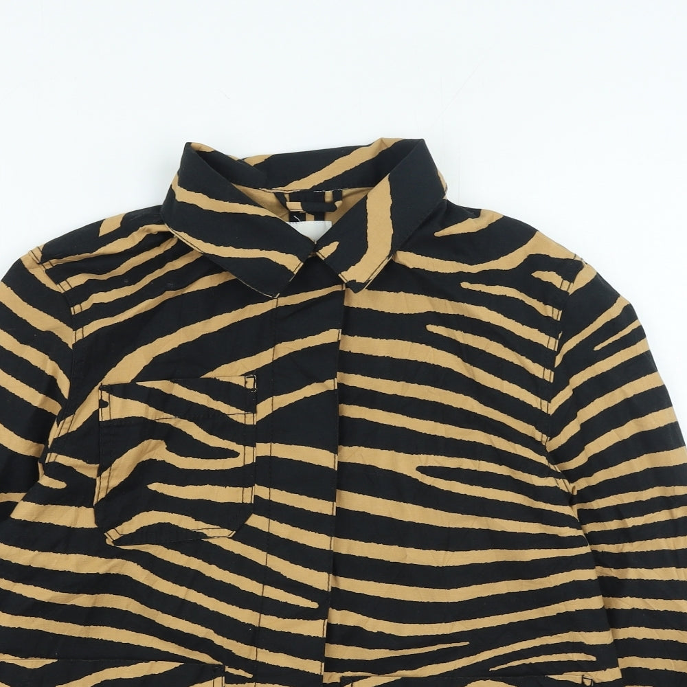 H&M Womens Brown Animal Print Jacket Size 8 Button