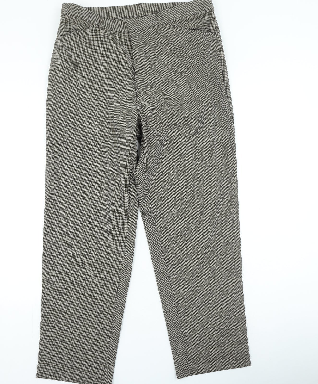Preworn Womens Brown Plaid Polyester Trousers Size 34 in L29 in Regular Zip