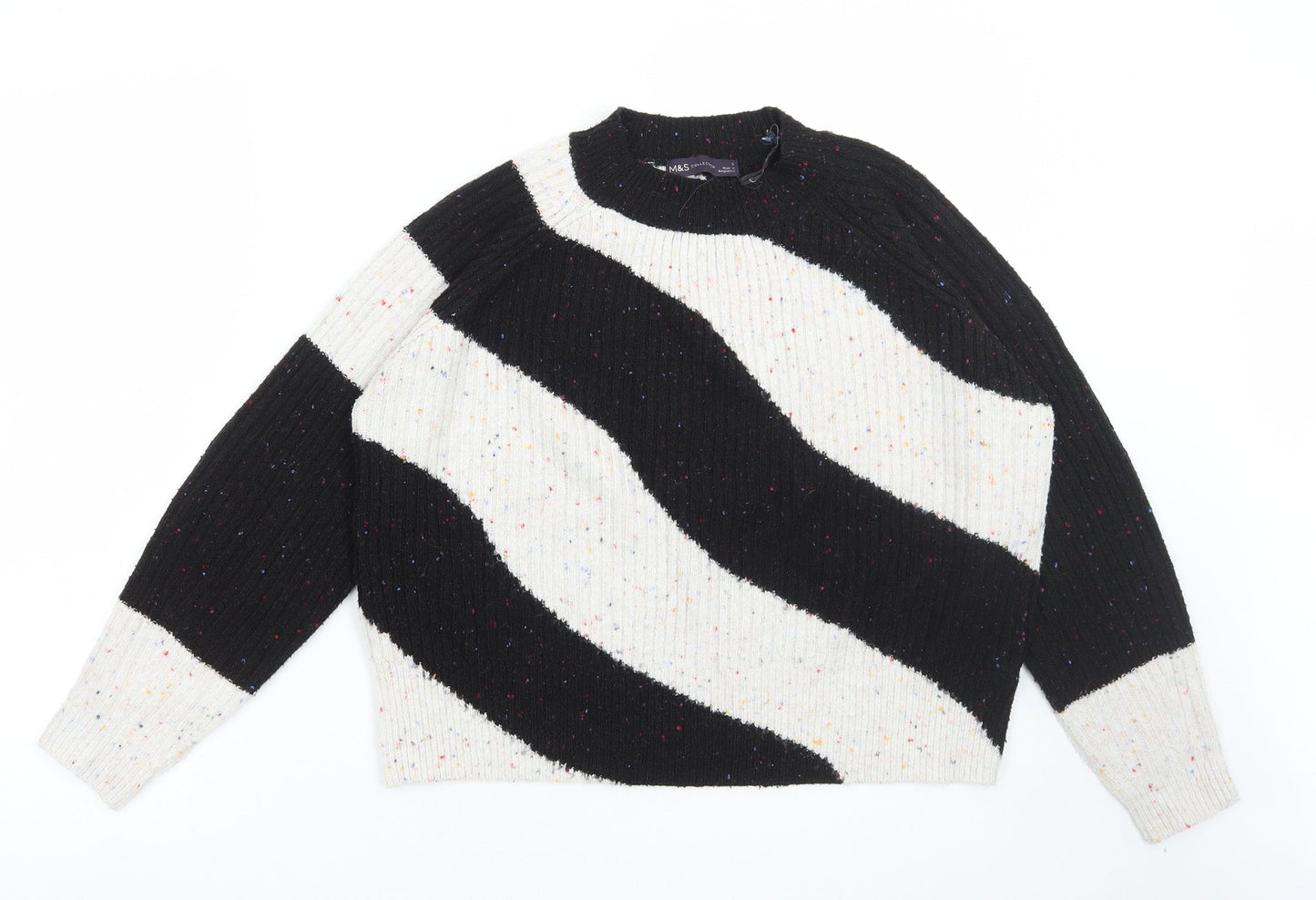 Marks and Spencer Womens Multicoloured Boat Neck Striped Acrylic Pullover Jumper Size S