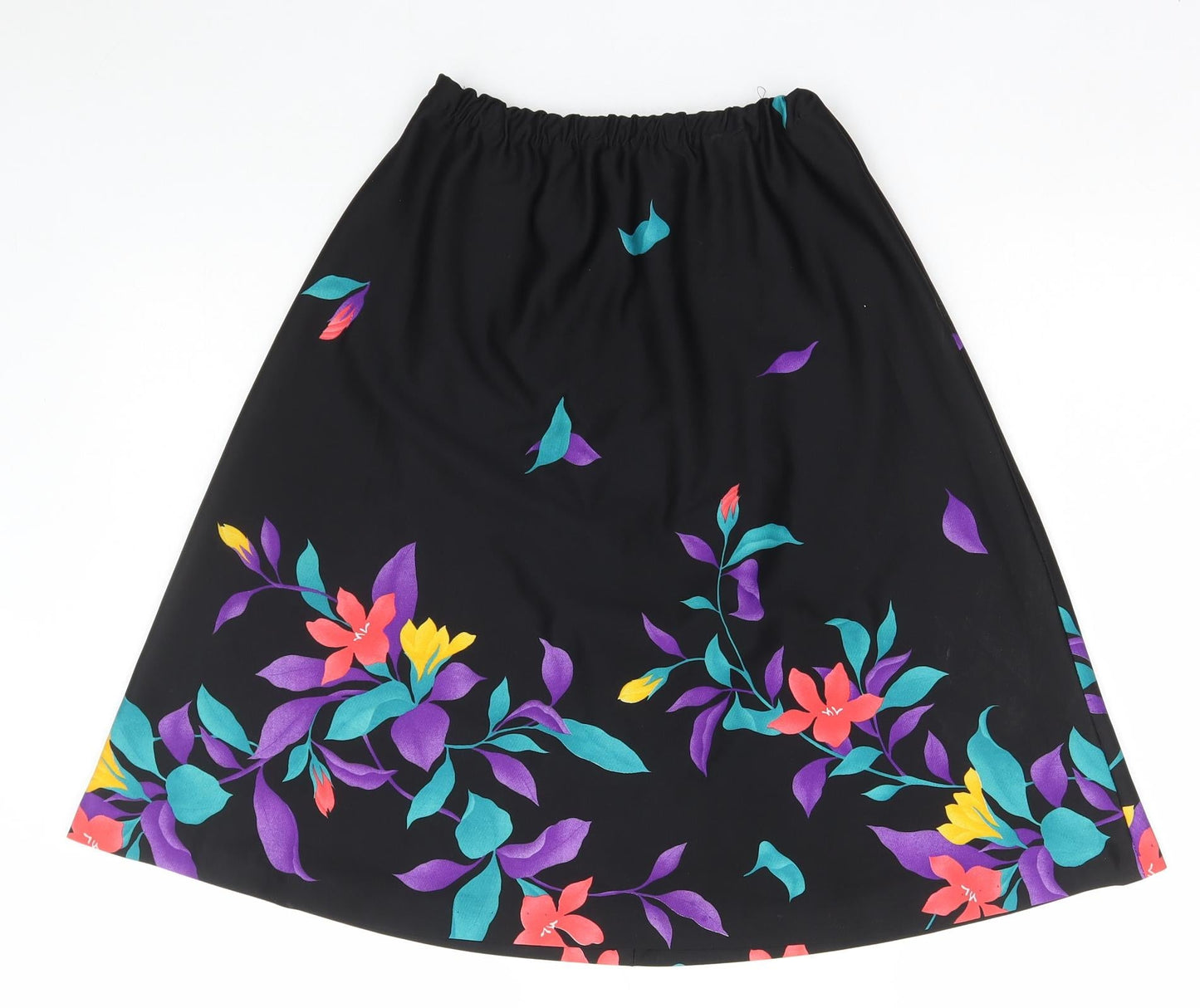 Preworn Womens Black Floral Polyester A-Line Skirt Size S