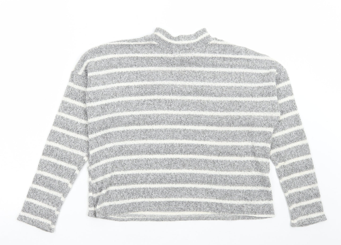 BDG Womens Grey High Neck Striped Polyester Pullover Jumper Size S