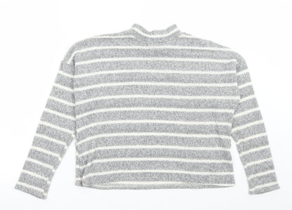 BDG Womens Grey High Neck Striped Polyester Pullover Jumper Size S