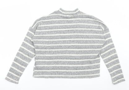 BDG Womens Grey High Neck Striped Polyester Pullover Jumper Size S