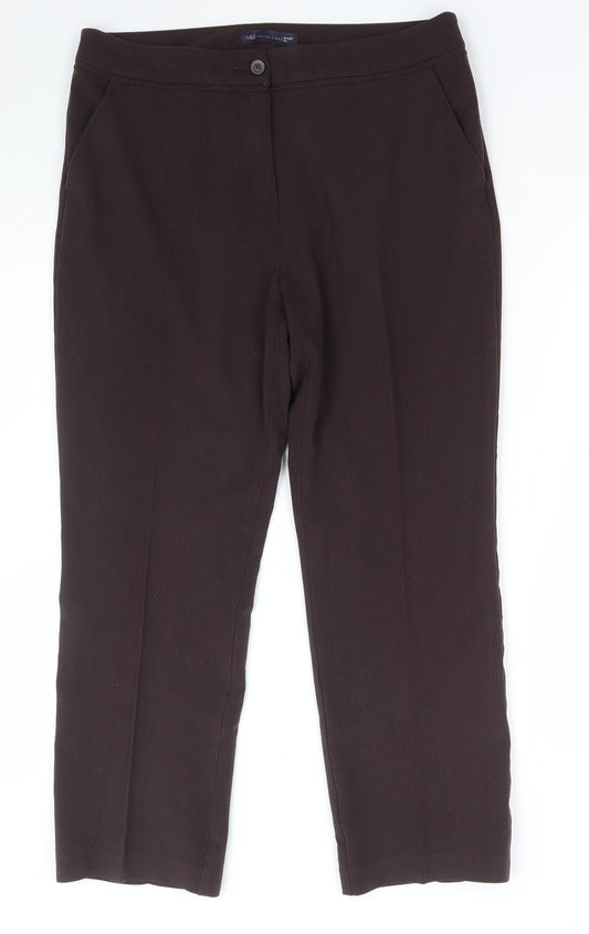 Marks and Spencer Womens Brown Polyester Trousers Size 34 in L28 in Regular Button