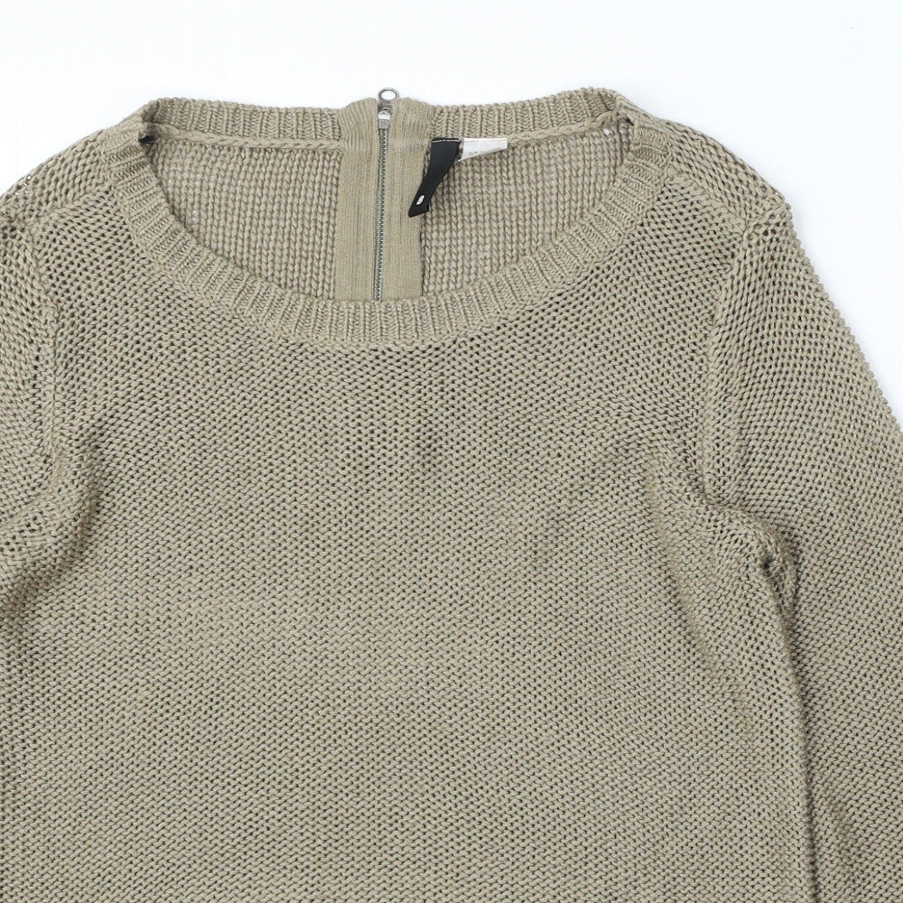 H&M Womens Brown Round Neck Acrylic Pullover Jumper Size 8